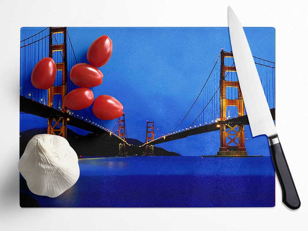 San Francisco Bridge Twins Blue Hue Glass Chopping Board