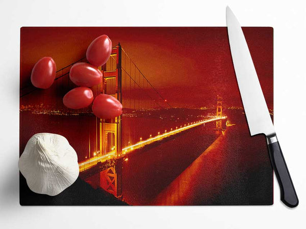 San Francisco Golden Gate Bridge Red Glow Glass Chopping Board