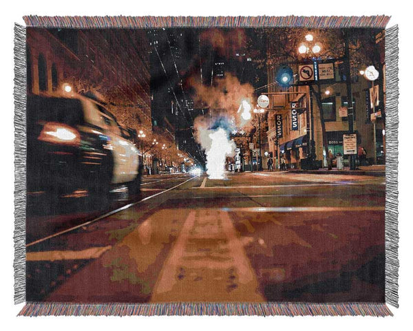 Street In New York At Night Woven Blanket