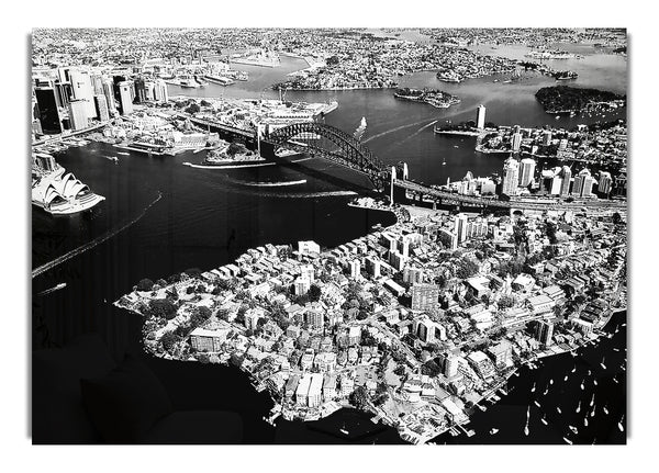 Sydney Harbour Bridge Ariel View B~w