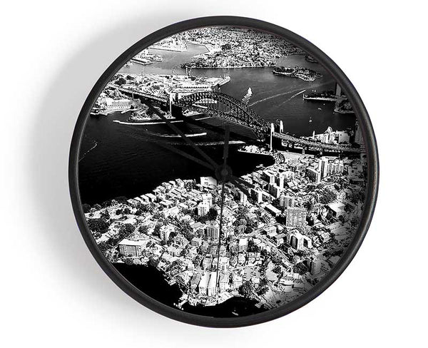 Sydney Harbour Bridge Ariel View B n W Clock - Wallart-Direct UK