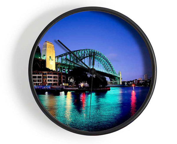 Sydney Harbour Bridge Blue Glow Clock - Wallart-Direct UK