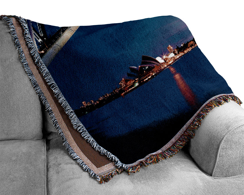 Sydney Harbour Bridge Blue Night Woven Blanket