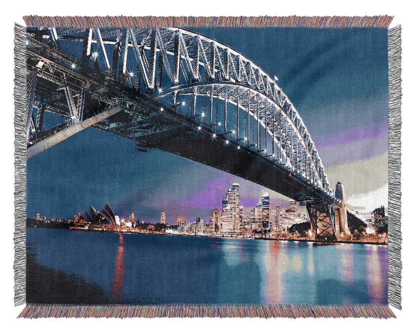 Sydney Harbour Bridge Blue Night Woven Blanket