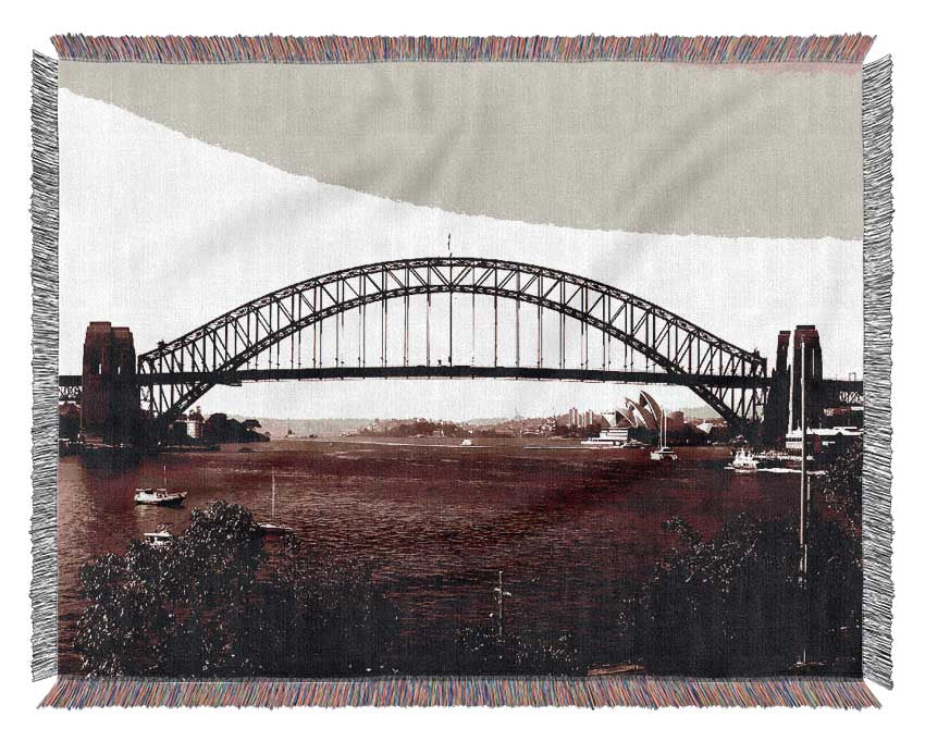 Sydney Harbour Bridge Brown Woven Blanket