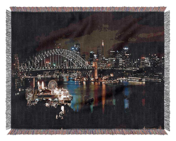 Sydney Harbour Bridge Evening Glow Woven Blanket