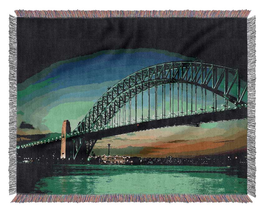 Sydney Harbour Bridge Green Cast Woven Blanket