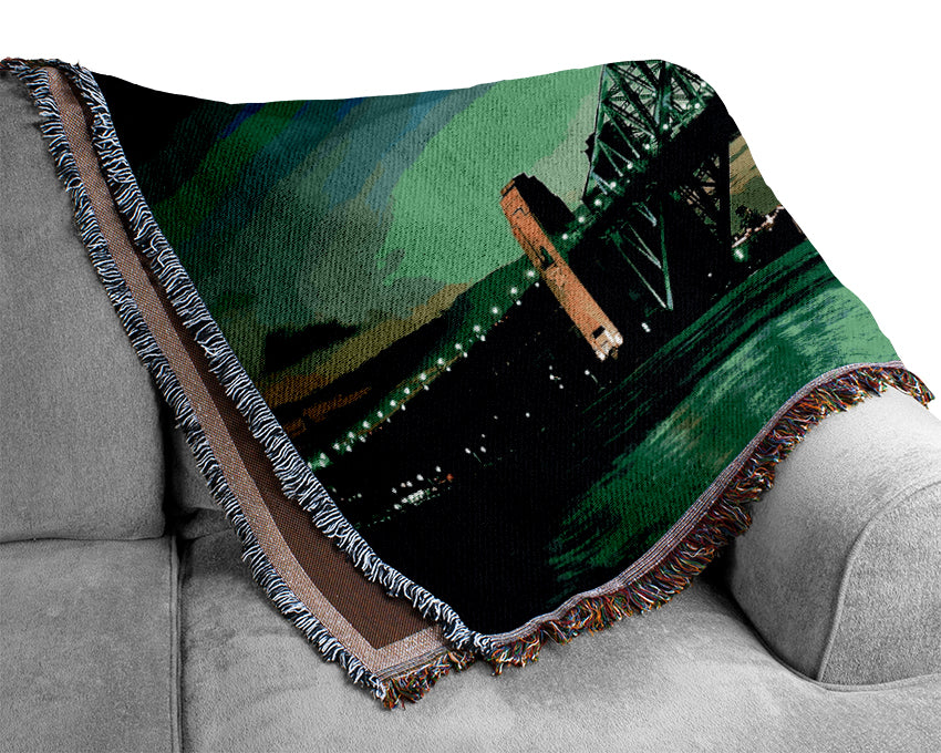 Sydney Harbour Bridge Green Cast Woven Blanket
