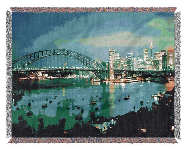 Sydney Harbour Bridge Green Glow Woven Blanket