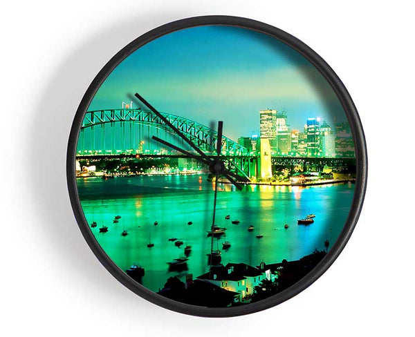 Sydney Harbour Bridge Green Glow Clock - Wallart-Direct UK