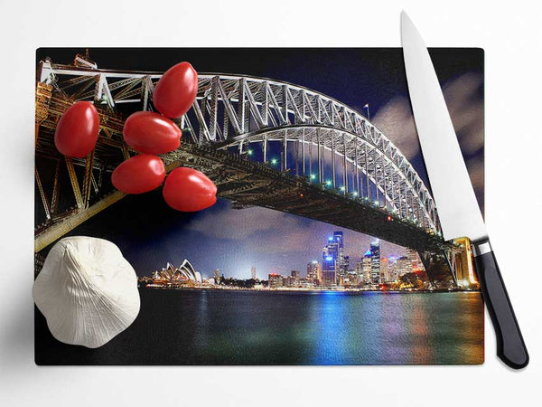 Sydney Harbour Bridge Night Light Reflections Glass Chopping Board