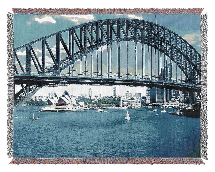 Sydney Harbour Bridge Opera House View Colour Woven Blanket
