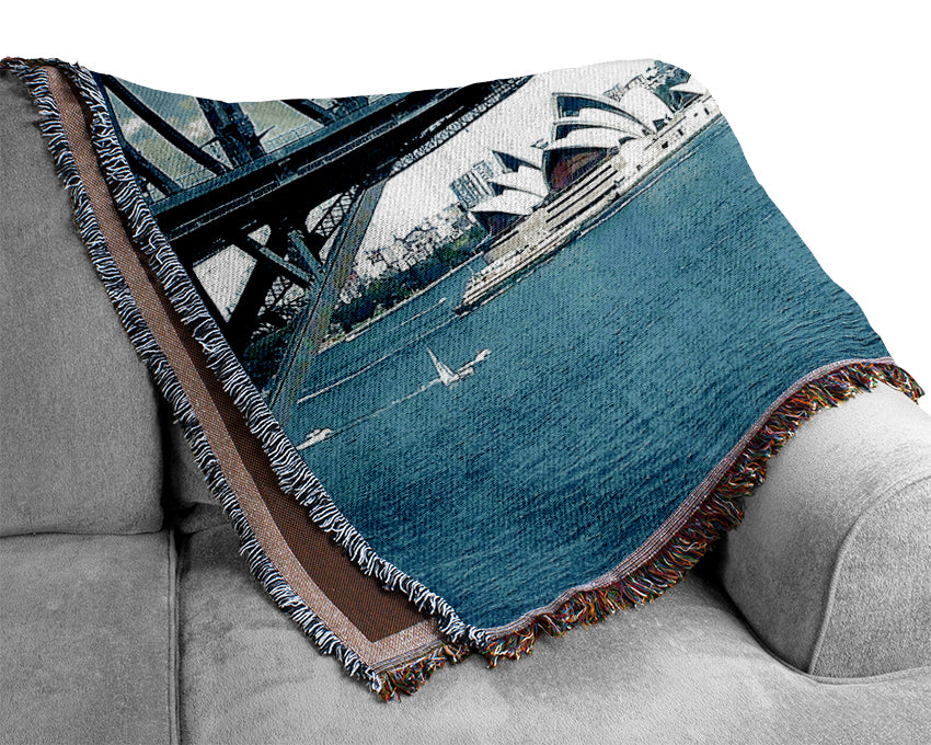 Sydney Harbour Bridge Opera House View Colour Woven Blanket