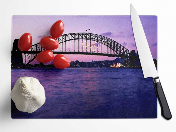 Sydney Harbour Bridge Pink Reflections Glass Chopping Board