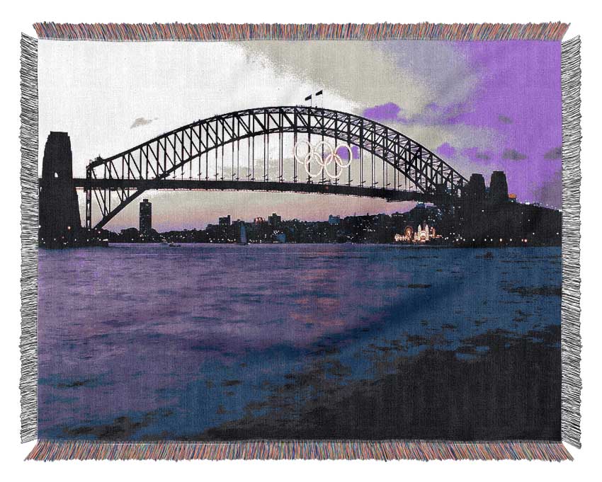 Sydney Harbour Bridge Pink Reflections Woven Blanket
