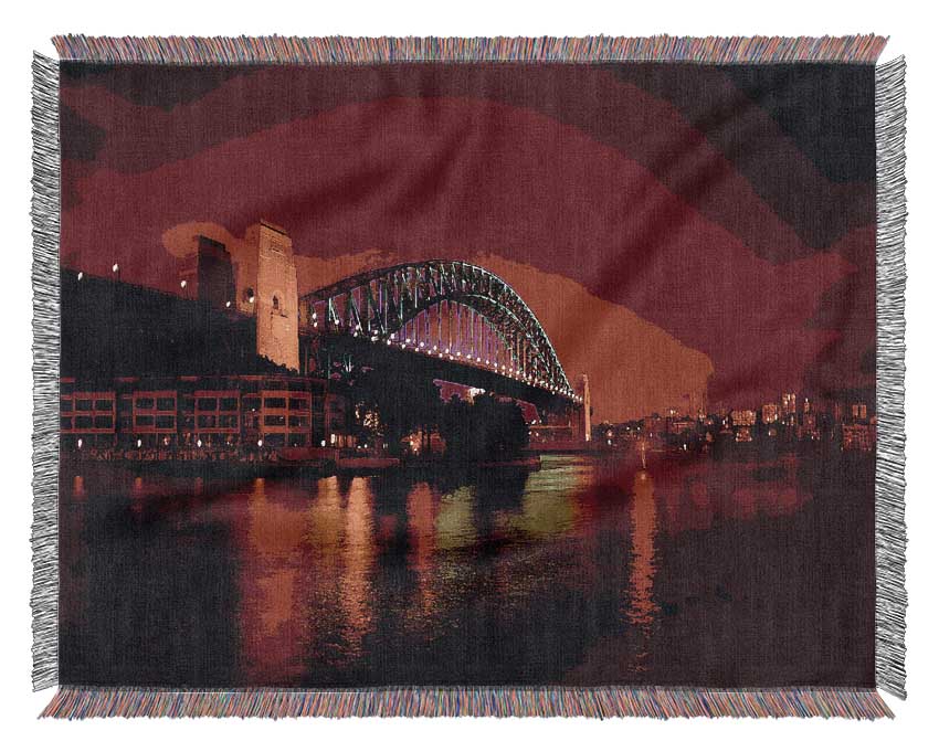 Sydney Harbour Bridge Red Glow Woven Blanket