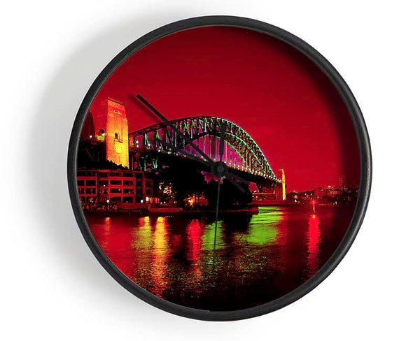 Sydney Harbour Bridge Red Glow Clock - Wallart-Direct UK