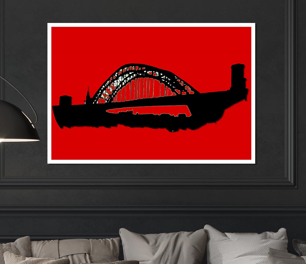 Sydney Harbour Bridge Retro Red Print Poster Wall Art