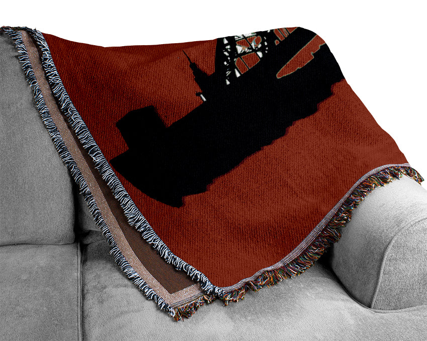 Sydney Harbour Bridge Retro Red Woven Blanket