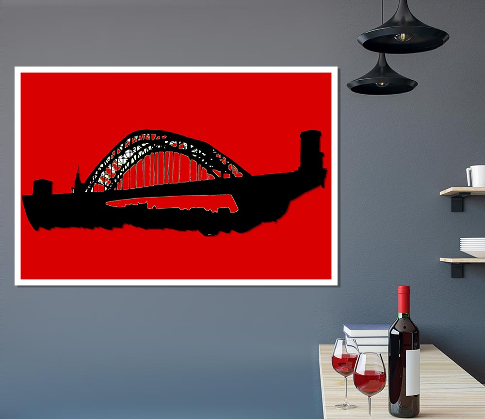 Sydney Harbour Bridge Retro Red Print Poster Wall Art