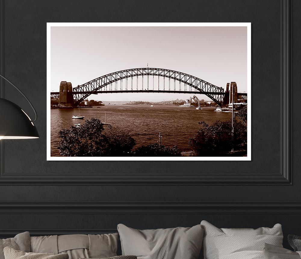 Sydney Harbour Bridge Retro Sepia Print Poster Wall Art