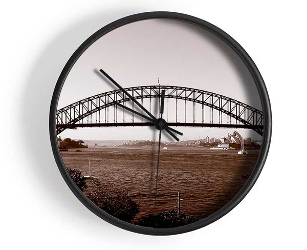 Sydney Harbour Bridge Retro Sepia Clock - Wallart-Direct UK