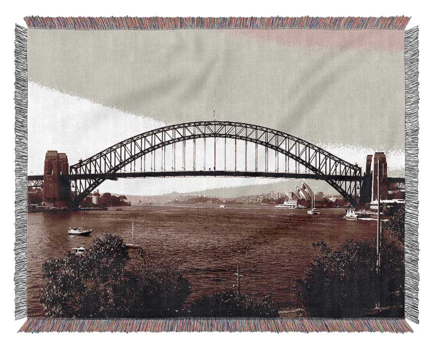 Sydney Harbour Bridge Retro Sepia Woven Blanket