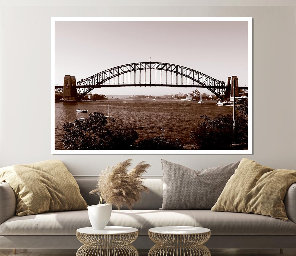 Sydney Harbour Bridge Retro Sepia Print Poster Wall Art