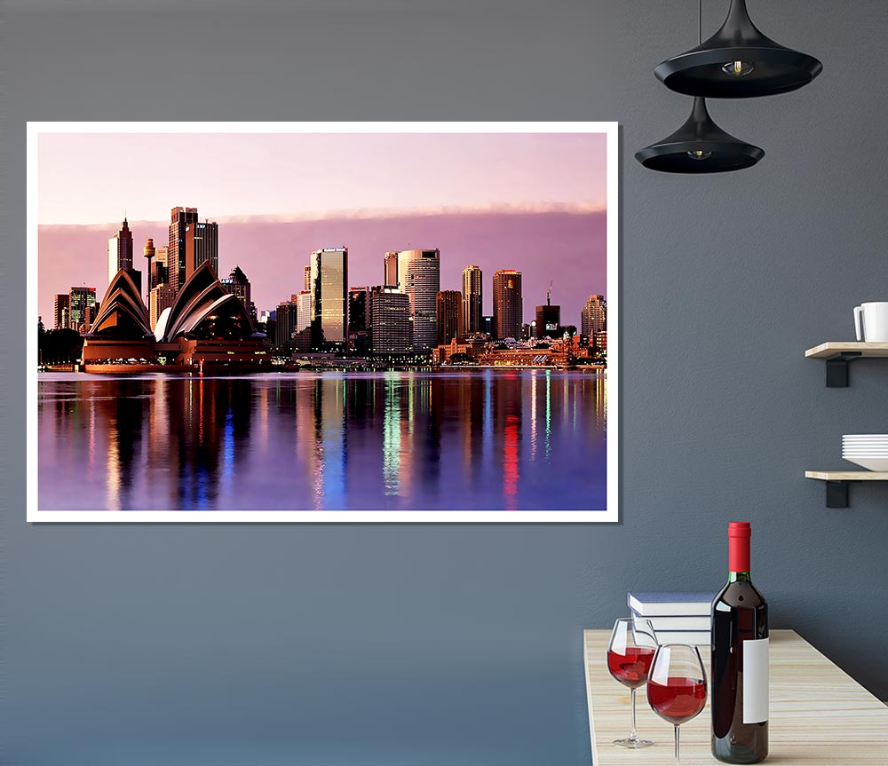 Sydney Harbour Opera House Stunning Pink Reflections Print Poster Wall Art