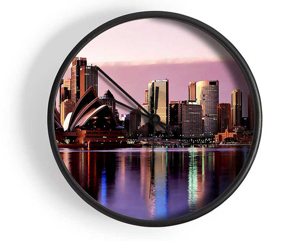 Sydney Harbour Opera House Stunning Pink Reflections Clock - Wallart-Direct UK