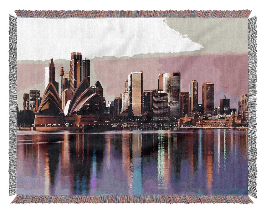 Sydney Harbour Opera House Stunning Pink Reflections Woven Blanket