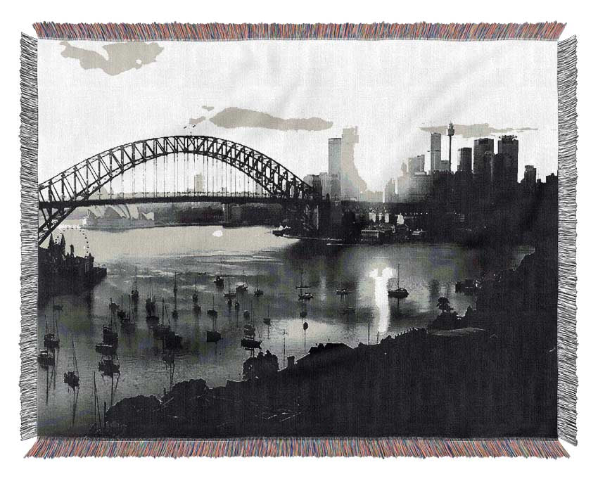 Sydney Harbour Sun Blaze B n W Woven Blanket
