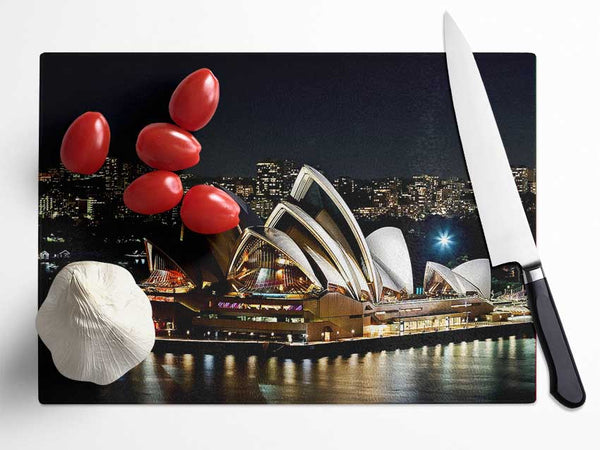 Sydney Opera House Lights Glass Chopping Board