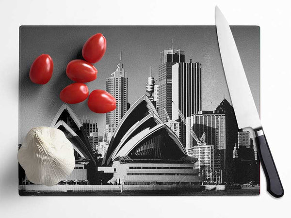 Sydney Opera House B n W Glass Chopping Board