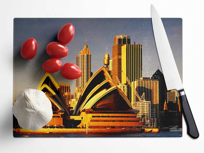 Sydney Opera House Golden Sunlight Glass Chopping Board