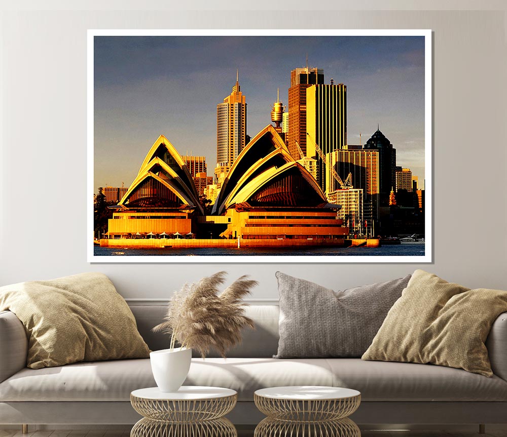 Sydney Opera House Golden Sunlight Print Poster Wall Art