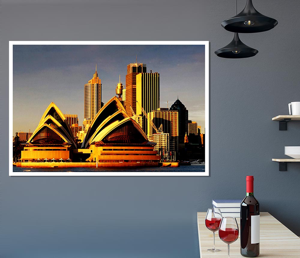 Sydney Opera House Golden Sunlight Print Poster Wall Art