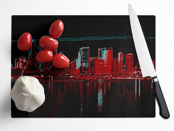 Sydney Skyline Opera House Red Glass Chopping Board