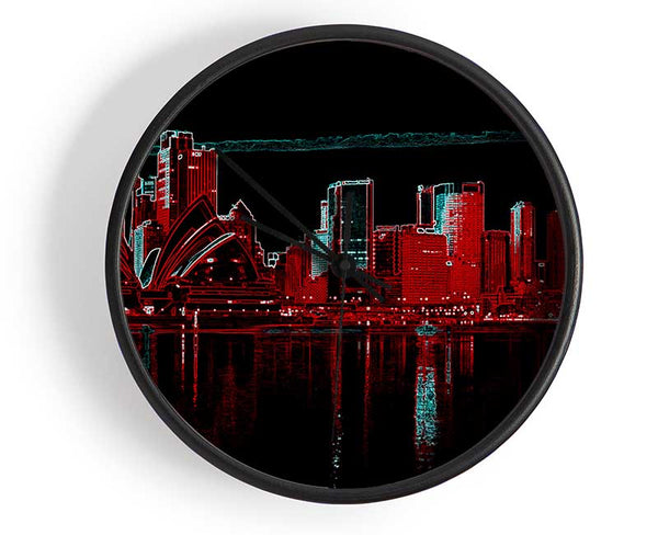 Sydney Skyline Opera House Red Clock - Wallart-Direct UK