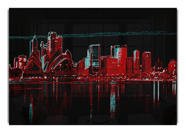 Sydney Skyline Opera House Red