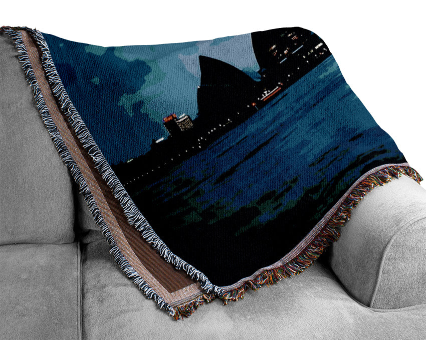 Syndey Opera House Afar Blue Woven Blanket