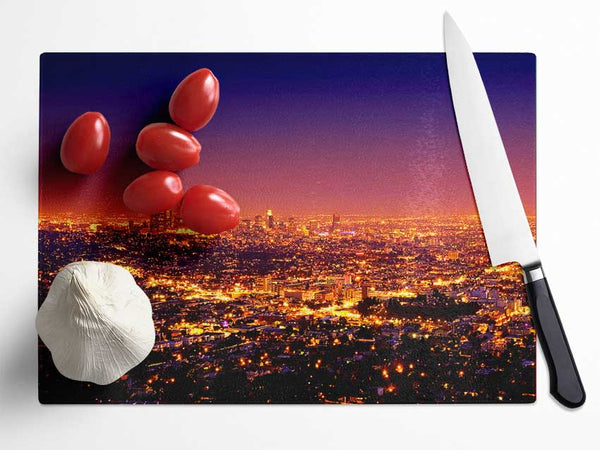 The City Of The Burning Lights Glass Chopping Board