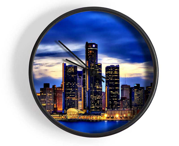 The City Of Lights Blue Golden Clock - Wallart-Direct UK