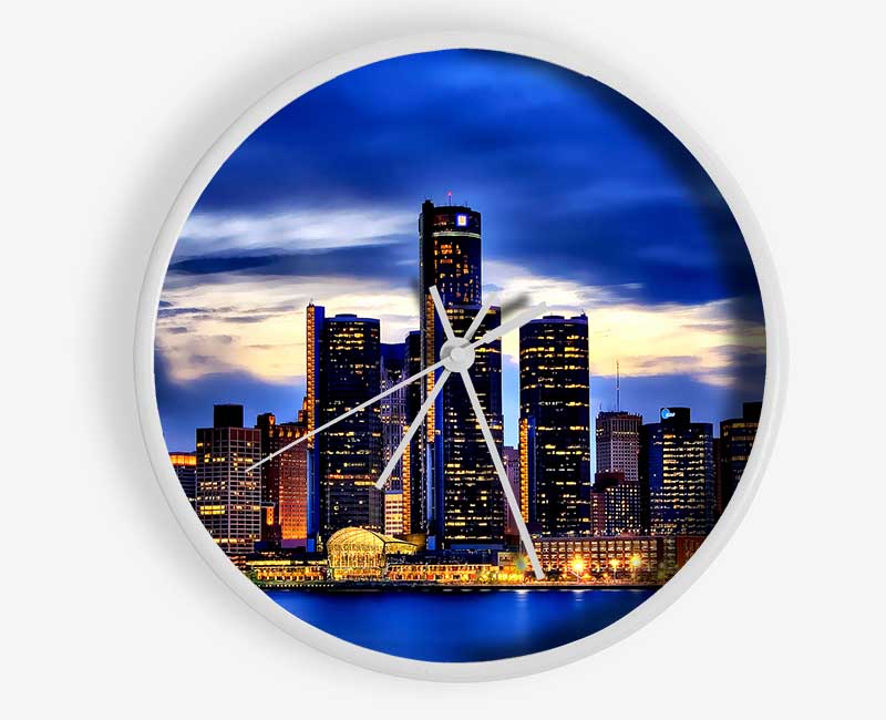 The City Of Lights Blue Golden Clock - Wallart-Direct UK