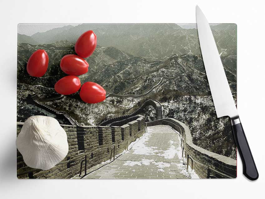 The Great Wall Of China Sepia Glass Chopping Board
