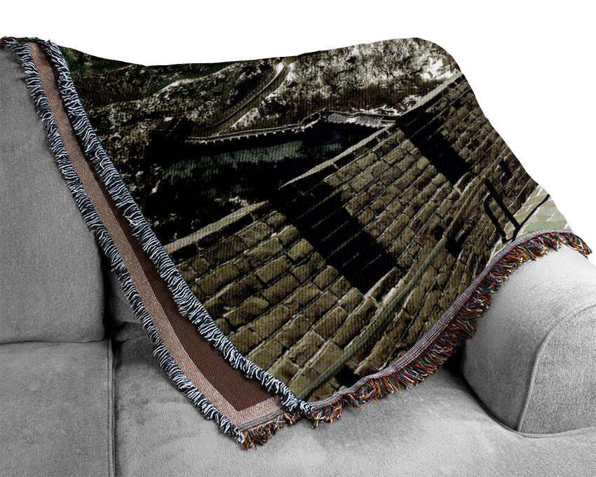 The Great Wall Of China Sepia Woven Blanket