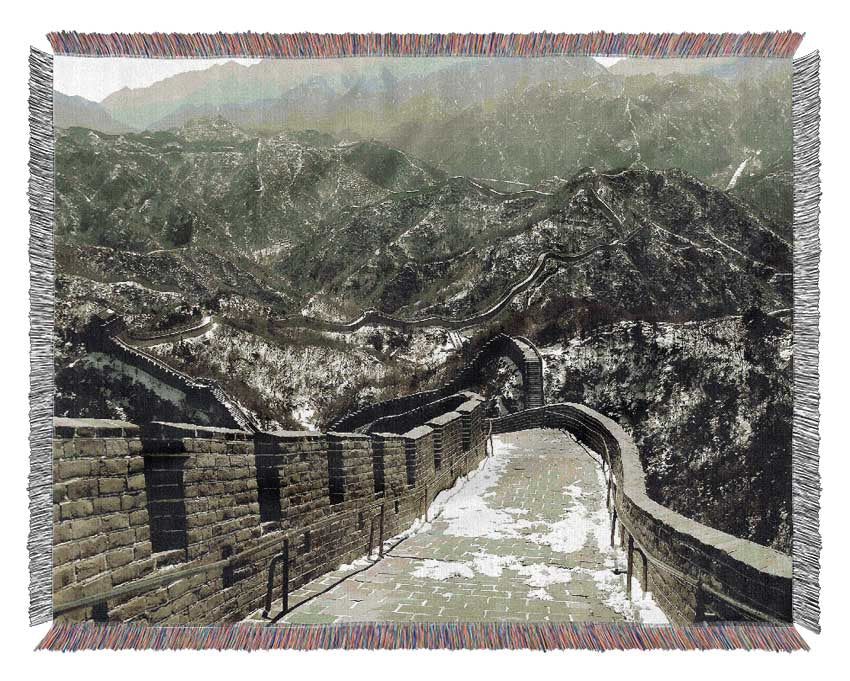 The Great Wall Of China Sepia Woven Blanket