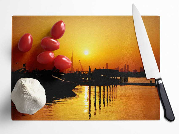 The Harbour At Sunrise Glass Chopping Board