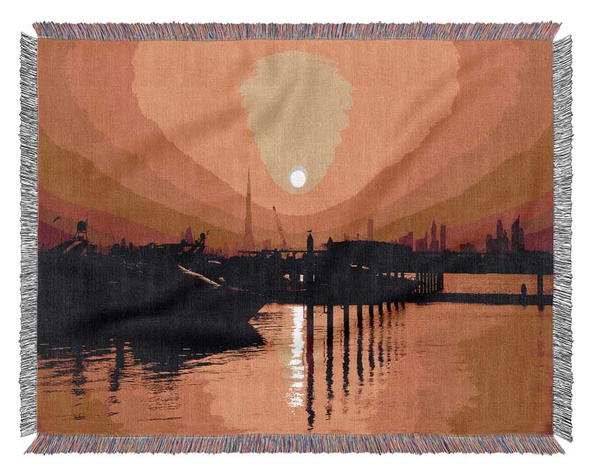 The Harbour At Sunrise Woven Blanket