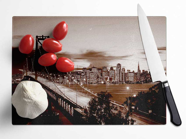 The Road To New York City Brown Glass Chopping Board
